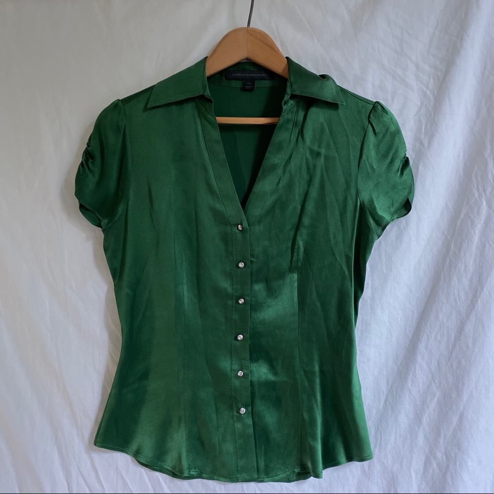 Express Silky Evergreen Blouse ~ Size XS